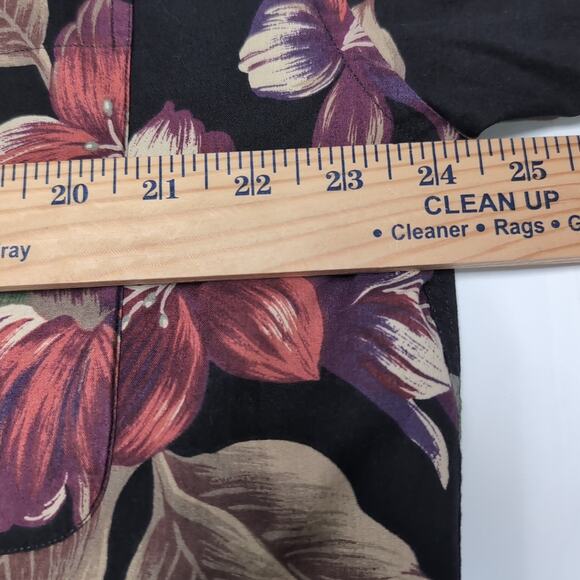 VTG Chaps Ralph Lauren Hawaiian Shirt Mens Size L Black Floral Aloha Button Down - Picture 11 of 13